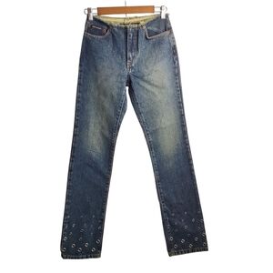 DKNY Jeans Women's Blue Denim  Straight Leg Embellished Size 8